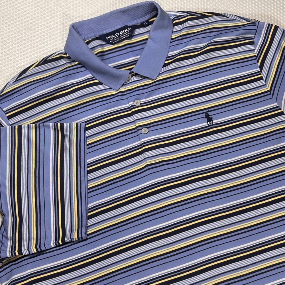 Polo‎ Golf Ralph Lauren Blue Striped Pima Cotton Short Sleeve Polo Shirt Mens XL